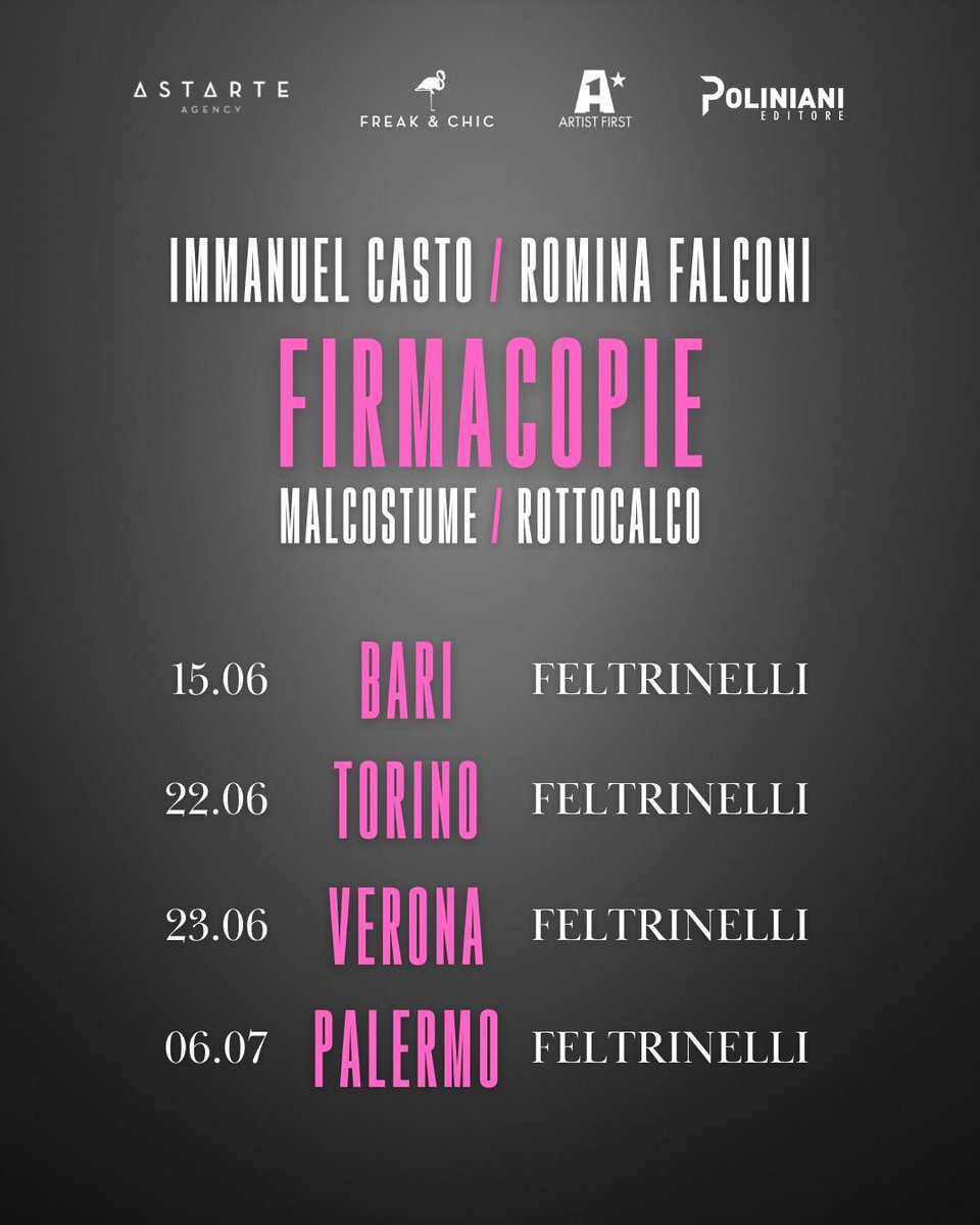 Io e <a href="/Immanuelcasto/">Immanuel Casto</a>  torniamo insieme per i firmacopie da Feltrinelli!

Lui col suo incredibile disco (in uscita stanotte) #Malcostume, io con il mio amatissimo #Rottocalco 

#Firmacopie