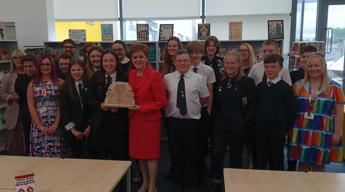 ScotGovFM's tweet image. First Minister @NicolaSturgeon congratulated all winners of @FMReadChallenge 2022 as she met with @PWKAcademy pupils who won the national Reading Inspiration Award.
She thanked all pupils, staff and parents who helped make this year’s challenge a success.
bit.ly/3O37y1l