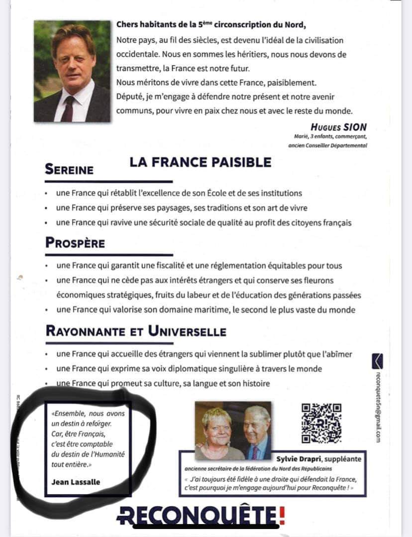 jeanlassalle's tweet photo. 🔴 Utilisation abusive de mon nom dans la profession de foi d’un candidat Reconquête!(National)

L’un de nos sympathisants Résistons! m’a alerté suite à la découverte d’une citation qui m’est à juste titre attribuée, mais présente sur la profession de foi du candidat #Reconquete https://t.co/Fpcn26ZPiZ