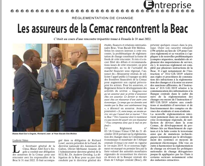 SCG_Re's tweet photo. RELAIS PRESSE : "𝐋𝐞𝐬 𝐚𝐬𝐬𝐮𝐫𝐞𝐮𝐫𝐬 𝐝𝐞 𝐥𝐚 𝐂𝐞𝐦𝐚𝐜 𝐫𝐞𝐧𝐜𝐨𝐧𝐭𝐫𝐞𝐧𝐭 𝐥𝐚 𝐁𝐞𝐚𝐜"

Retrouvez l'article à la page 7 du bi-hebdomadaire Le Financier d'Afrique.

"S'investir avec passion et efficience au service d'un monde durable."

#SCGRé #CIMA #CEMAC #BEAC https://t.co/KRjhcrQJI4