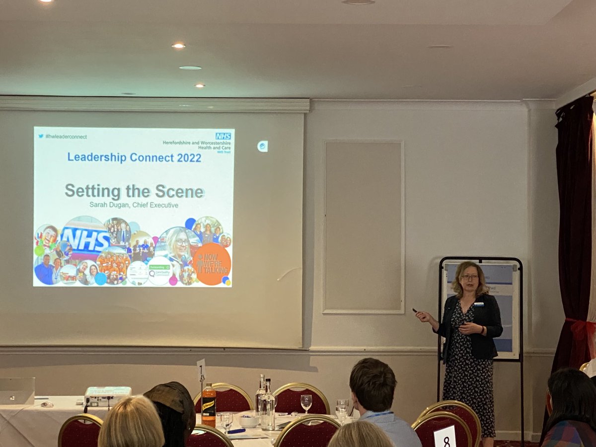 Our chief, ⁦@SarahDuganHWHCT⁩ setting the scene at our Leadership Connect event #hwleaderconnect