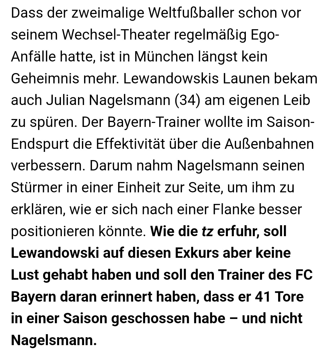 Ein Bericht über Lewandowski im Training, der zeigt, dass der Pole Ego-Anfälle hat. [TZ]