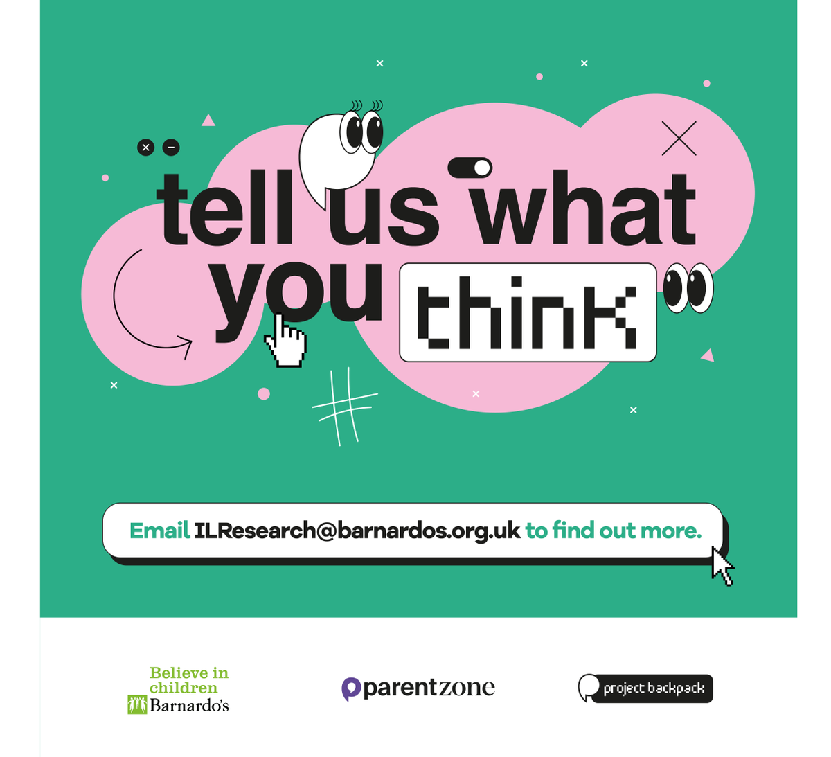 Do you want to help make the digital world safer for children and young people?

We are looking for young people aged 10 - 18 years to join Project Backpack and share their ideas on how Barnardo's can help children be safer online.

Email or DM to find out more.