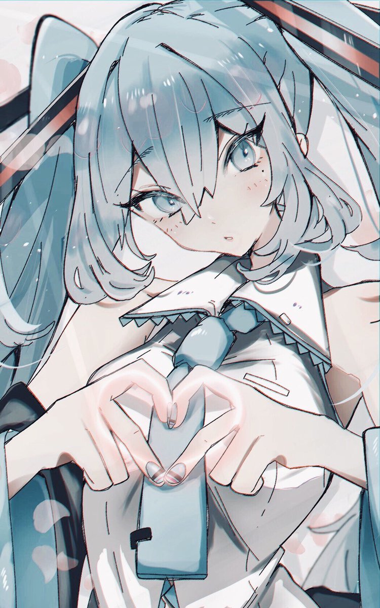 初音ミク「🤍Finger heart 🤍 #初音ミク 」|ひき🥞超ボーマス51/E20のイラスト