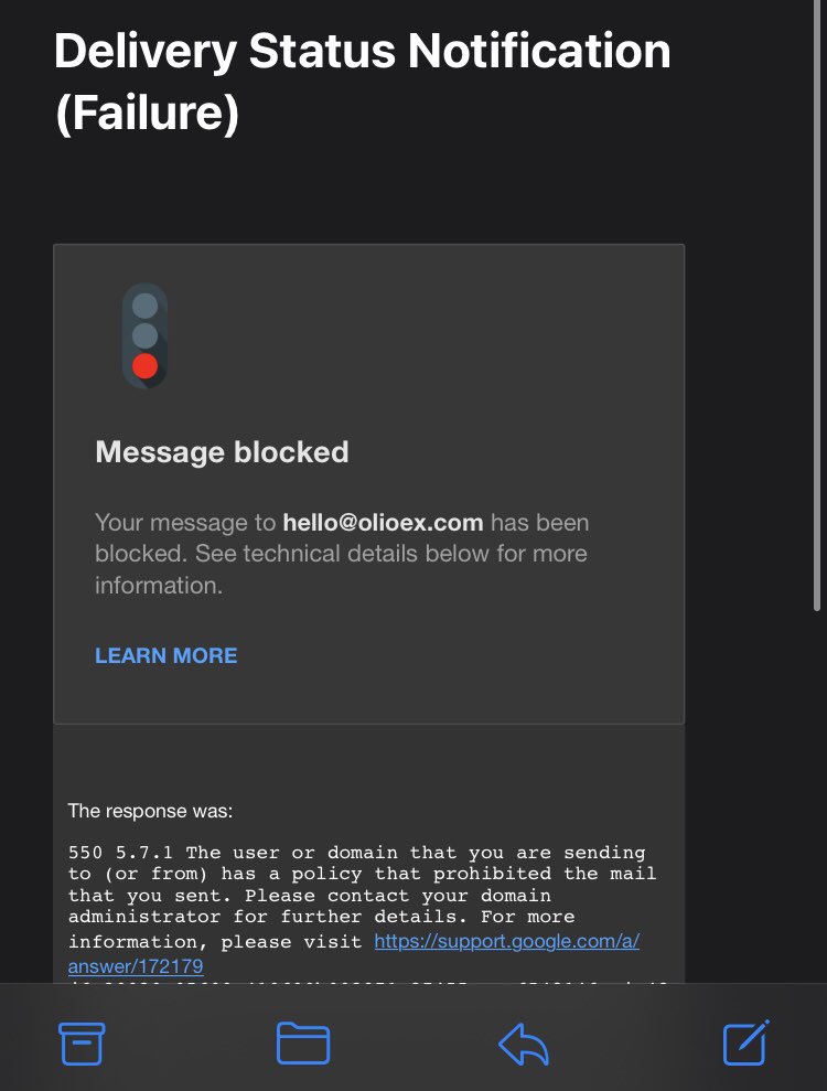 hannahkneedham's tweet photo. @OLIO_Stories Still waiting for help Olio! All emails just bounce back as blocked from all email addresses?! Please help!!?! https://t.co/r5lYOp7lWb