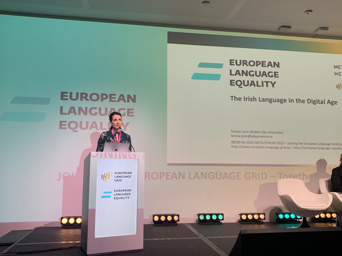 <a href="/cigilt/">Dr. Teresa Lynn</a> of <a href="/AdaptCentre/">The ADAPT Centre</a> talking about (and in!) Irish at #METAFORUM2022, summarising the results of the great Irish Language Report that she authored as part of the EU-funded #ELE project, also based on previous work conducted in the <a href="/principle_proj/">@principle_proj</a> action!