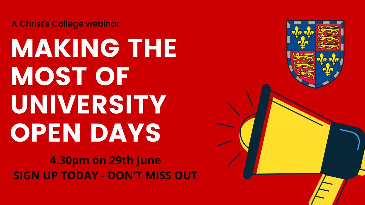 🚨NEW WEBINAR ALERT🚨

We are running a webinar on Making the Most of University Open Days!

👉29 June at 4.30pm

Useful advice on what to think about and do pre, during and post open days - both for Cambridge and elsewhere. 

Sign up today: ow.ly/mSLl50Jtgxp