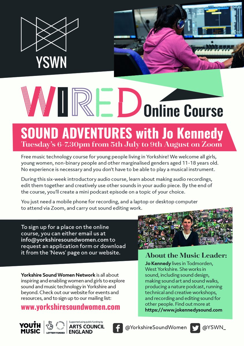 Know a girl/minority gender young person aged 11-18 in Yorkshire who wants to try #podcasting? Make sure they know about Sound Adventures, our free WIRED Online 6-wk course starting on 5 July! Full info here: yorkshiresoundwomen.com/news/aged-11-1…