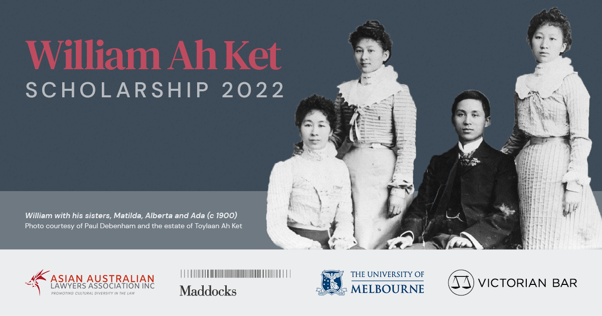 wemlye's tweet photo. The William Ah Ket Scholarship 2022 is now opened for expressions of interest from all final year law students, law graduates undertaking practical legal training and young lawyers with no more than five years’ post-admission experience (in Australia or overseas). https://t.co/m7Qz1Iaggz