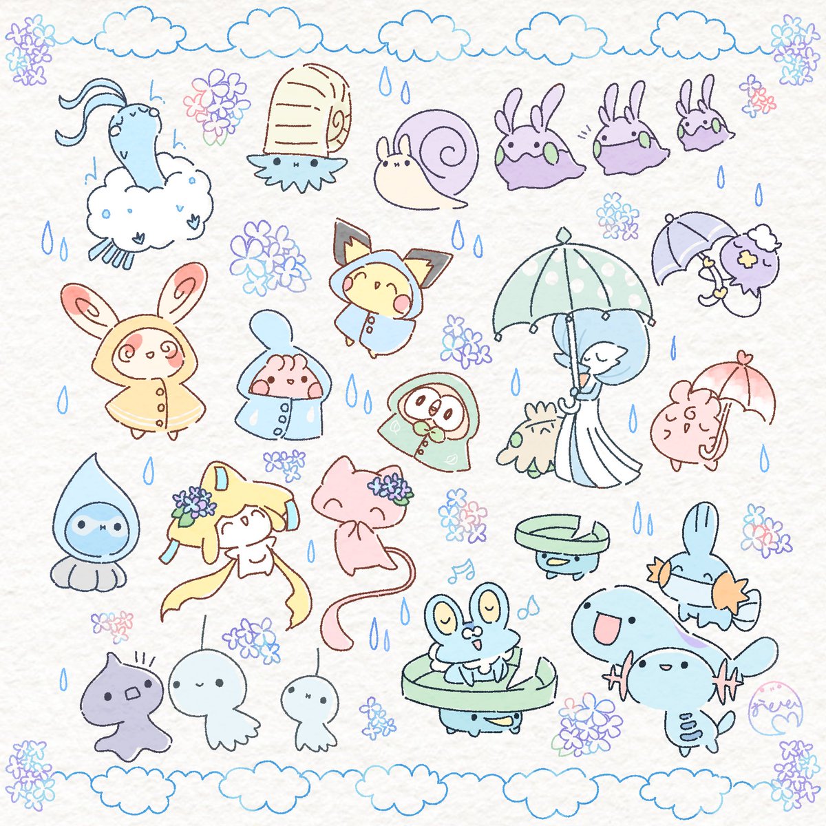 ポケモン「梅雨のポケモン 」|おととのイラスト