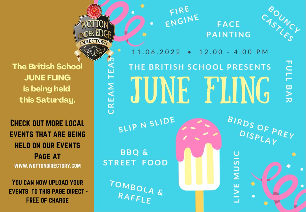 WottonDirectory's tweet photo. The British School JUNE FLING is being held this Saturday. Please retweet for them! https://t.co/p9AhH1vZYT