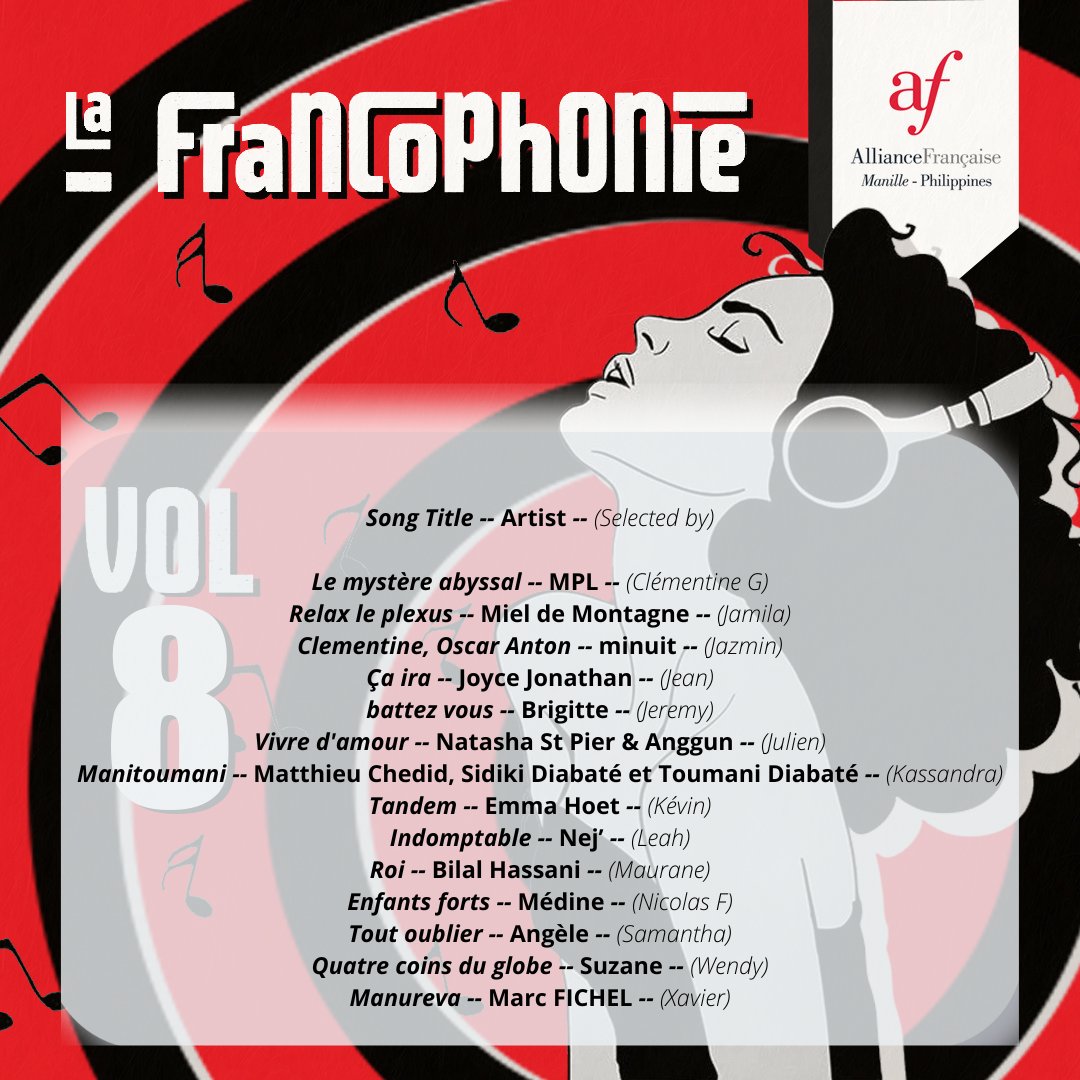 AFManille's tweet photo. 📣The AFManille Playlist June Edition is out ‼
🎧 https://t.co/h1JyIgFvsS
It's Fête season! The AFM Team is offering songs from the last 10yrs
Headlining the list is artist Marc Fichel @marcfichel who is flying in for a few concerts.
#AFMPlaylist #music #FetePh2022 #TaraAllez https://t.co/yOBVVGGqIZ