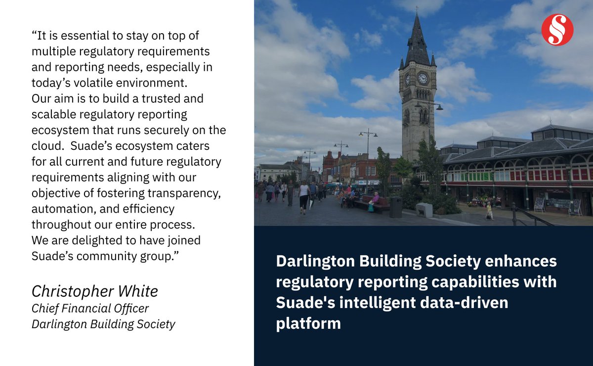 Delighted to announce our partnership with Darlington #BuildingSociety!

"Suade caters for our regulatory requirements aligning with our objective of fostering #transparency, #automation, and #efficiency throughout our entire process" eu1.hubs.ly/H013SHC0