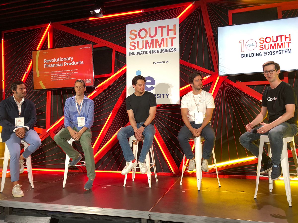 EmprendeXXI_'s tweet photo. @south_summit 🗣 En la mesa redonda “Revolutionary Financing Models” hemos escuchado a Carlos Marcos (@QontoEs), Luis Palomero (@zone2boost), @KintxoCortes (@TradeRepublicES), Juan Ignacio García (#Boopos) y @pisarzp (@weareuncapped). #SouthSummit22 https://t.co/GYWXUJuQeg