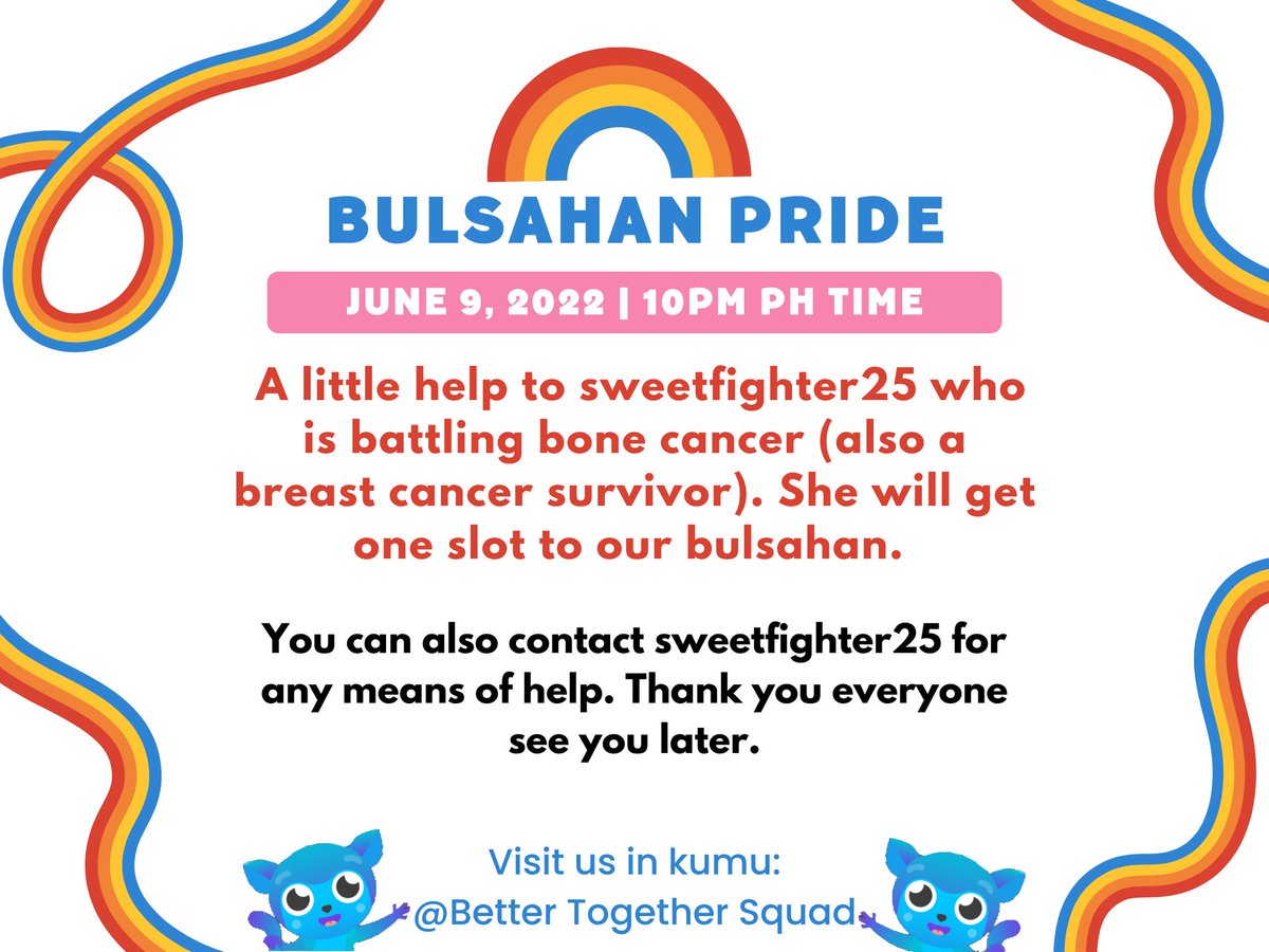 _BTSQUAD's tweet photo. See you later! In our bulsahan pride as we celebrate our first monthsary, as well as to help sweetfighter25. 

Anji PPOPSILOG COMEBACK
@anjisalvacion || # PopsilogAnji https://t.co/uhoqzT0F5y