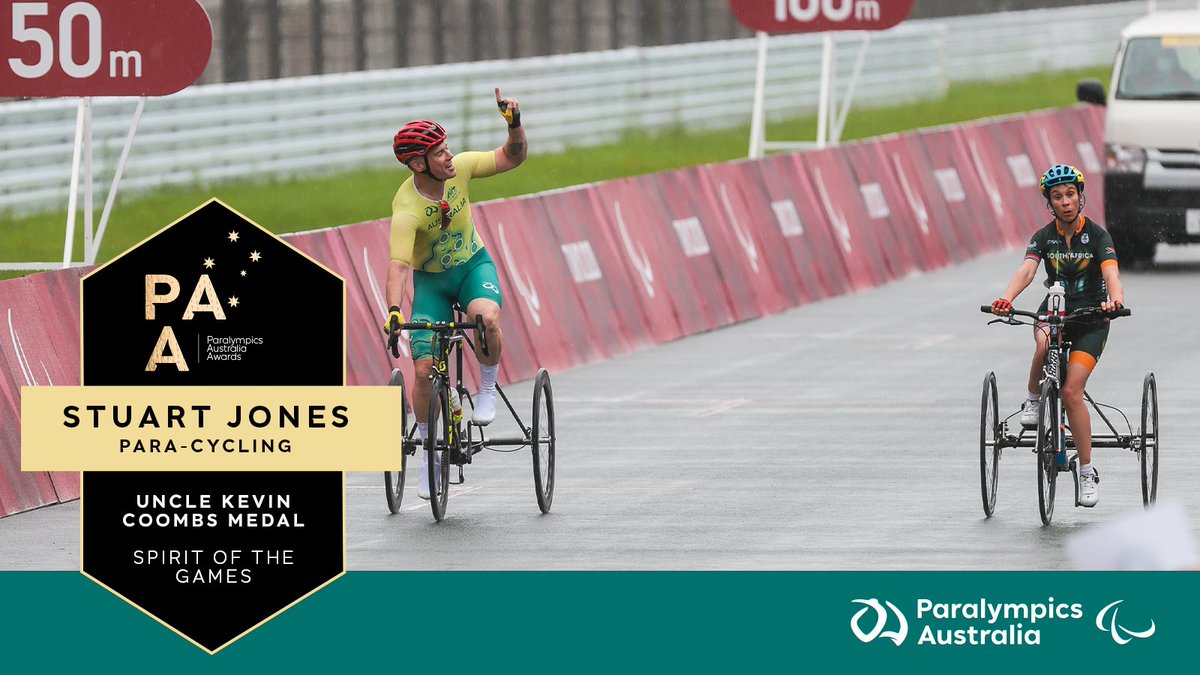 Stuart Jones has been awarded the Uncle Kevin Coombs Medal for his incredible display of sportsmanship at #Tokyo2020 when he put his own #ParaCycling race on hold to encourage South African rider, Toni Mould. 

#PAAwards