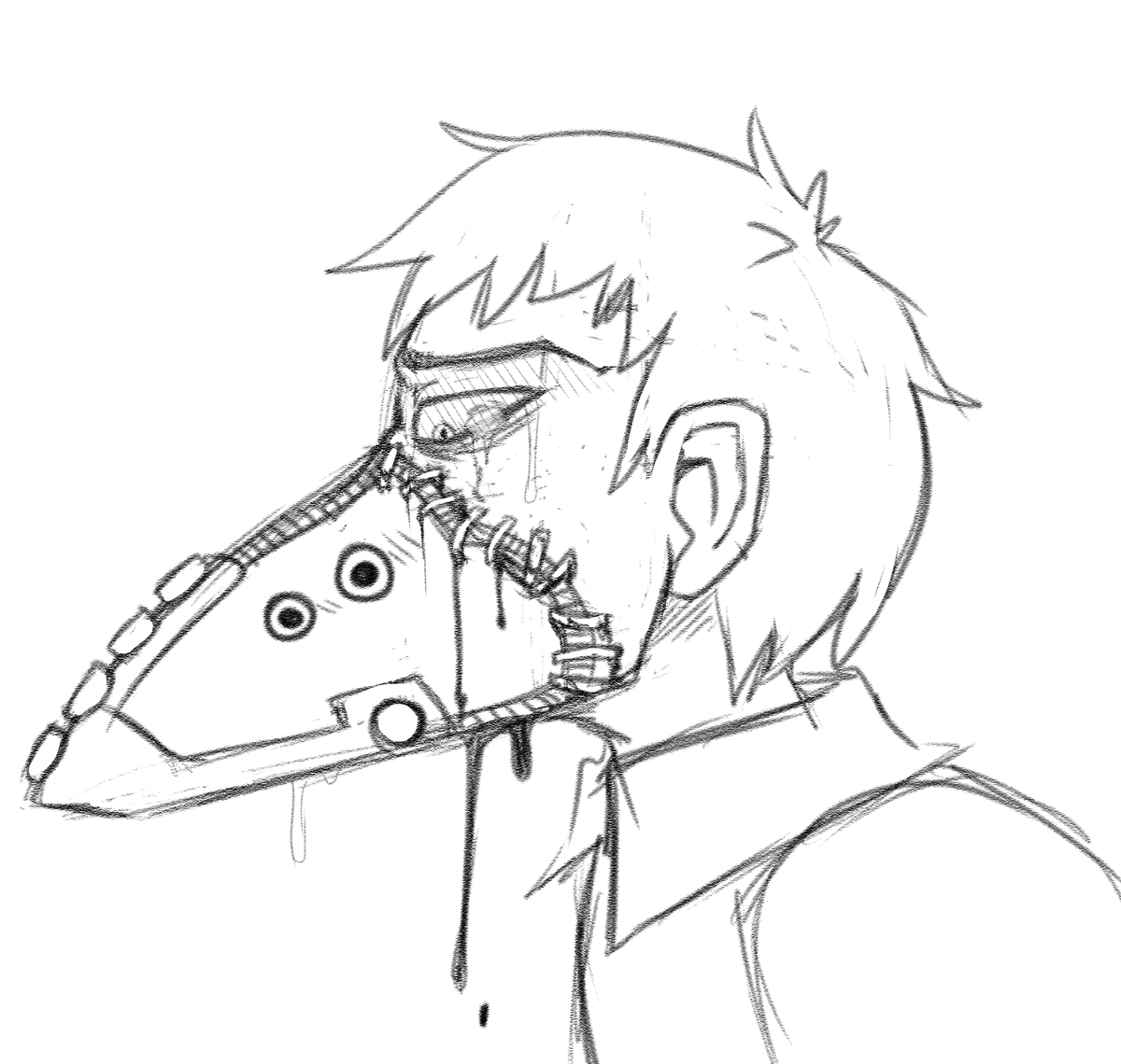 Fungalzombie's tweet photo. #HurtHaulWeek2022 Day 4: Stitches
"What's a bird without a beak eh? Now you don't need to worry about straps. I'm sure you missed your little 'villain getup' hm?" Scion is better than this at sutures, but he likes the misery of a poorly executed job. https://t.co/0X20AEKvOC