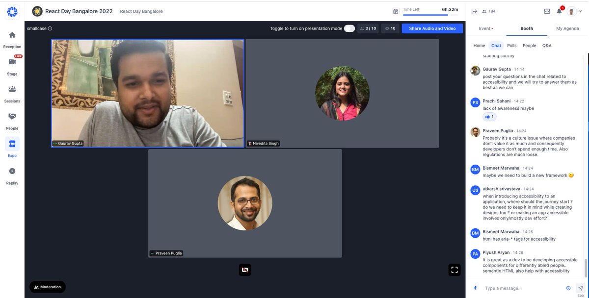 smallcasetech's tweet image. Some topics that were discussed:
- how to pitch a11y to business
- why is a11y not easy by default
- are standards way behind?
- similarities and differences between web and mobile a11y
- can a11y lead to security concerns?
- and more
#ReactDayIn2022 #TIL #a11y