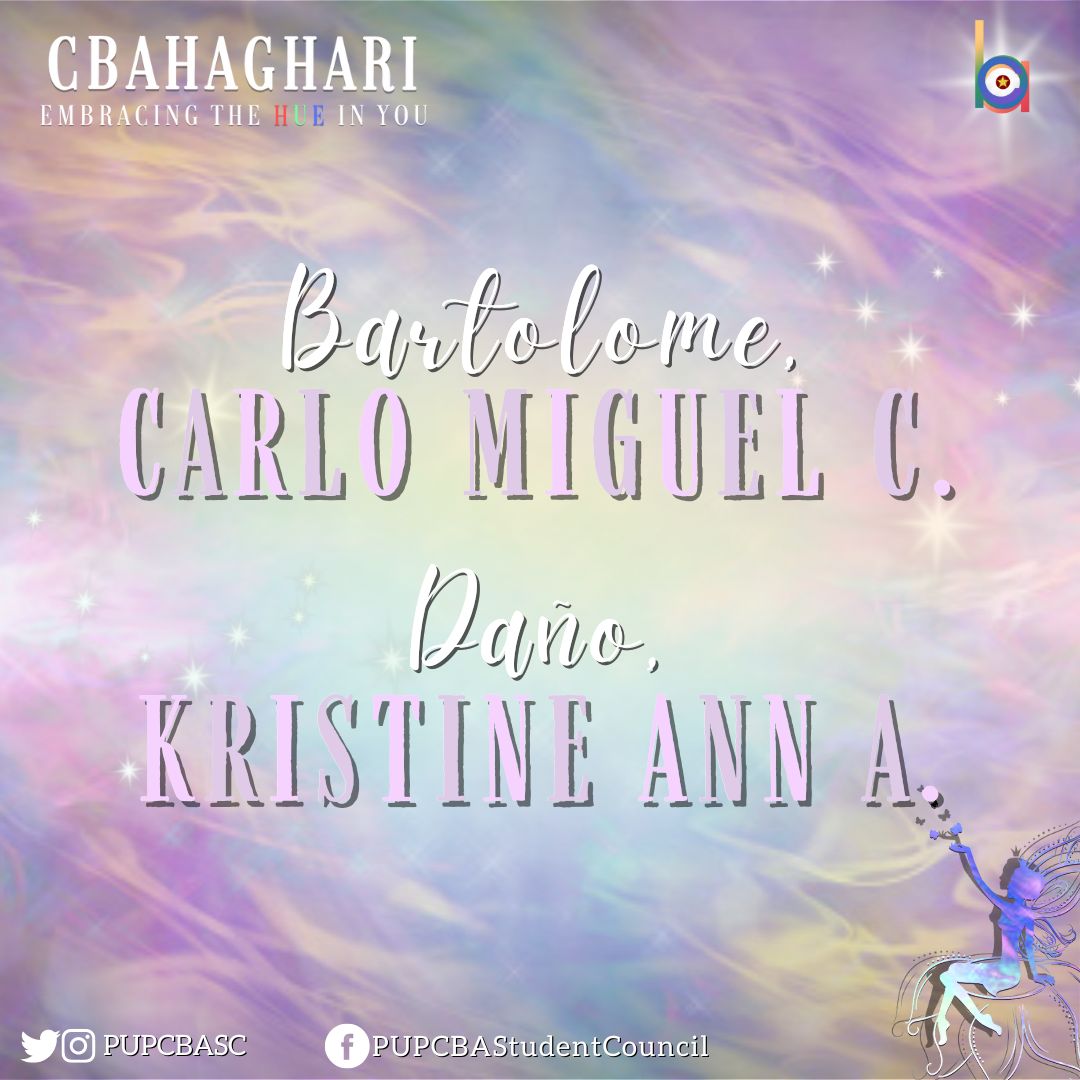 pupcbasc's tweet photo. Congratulations for taking the step forward in the next part of this competition! 
We hope that the odds will be in your favor! Good luck for the exciting challenges ahead as we manifest the rightful crown-bearer CBAhaghari!🏳️‍🌈

#LoveHasNoGender
#CBAhaghari
#LoveWins
#PUPCBASC2122 https://t.co/z8JsrGraml