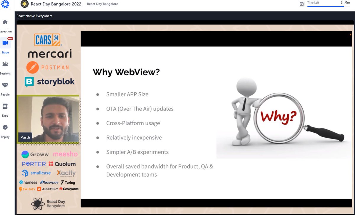 VSolegaonkar's tweet image. Using React Webviews to get native-like experience
Parth Mahajan sharing his insights on the topic. A Rocking Day 2 at ReactDay 2022.
Just 2 more sessions remain. Join Now! Never Late.
#javascript #ReactJS #ReactDayIn2022 #TIL app.hopin.com/events/react-d…