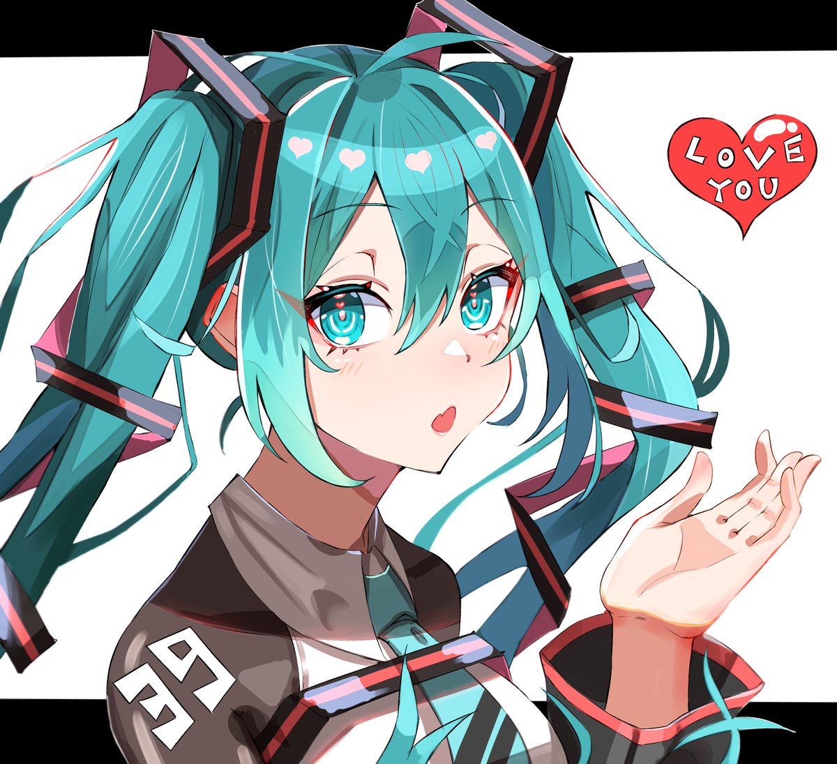 hatsune miku 1girl solo twintails long hair heart necktie looking at viewer  illustration images