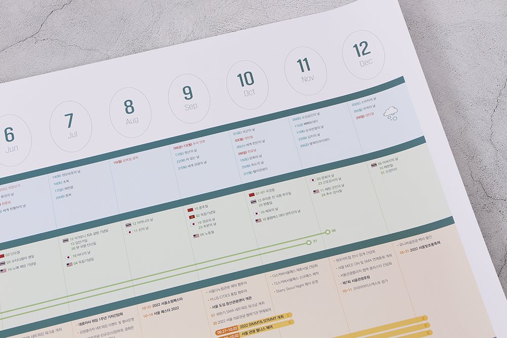 #이슈캘린더 #캘린더제작 #캘린더디자인 #재단캘린더

디자인위드에서 <서울관광재단> 이슈 캘린더를 디자인 제작했습니다. 각 항목별 컬러 구성을 통해 카테고리를 구분하였고, 폰트 또한 색상 차이를 두어 가독성을 높여주었습니다.

사양. 936*636mm