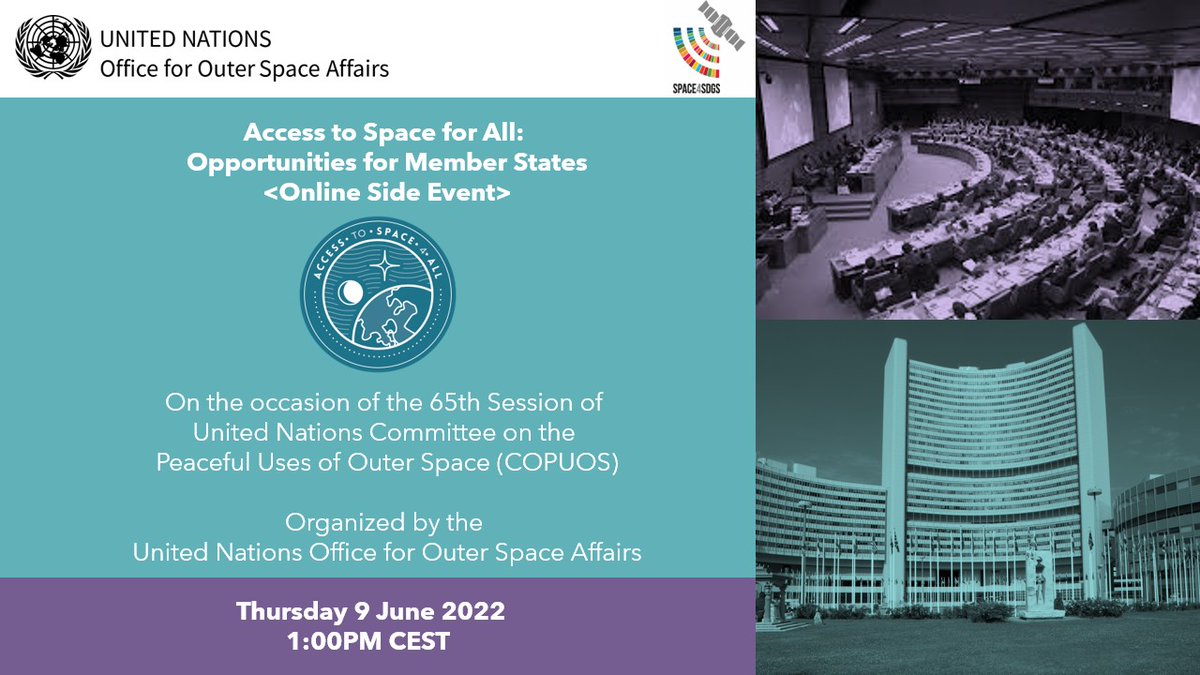 UNOOSA's tweet photo. 🚨#UNOOSA online side event at #COPUOS65 on #AccSpace4All is starting at 🕰️1 PM.
Join us to learn about the impact, success stories, future events, partnerships & much more about our capacity-building initiative!
Watch the event live 👉 https://t.co/EUBNzBWpRf https://t.co/9MVGXYUqOK