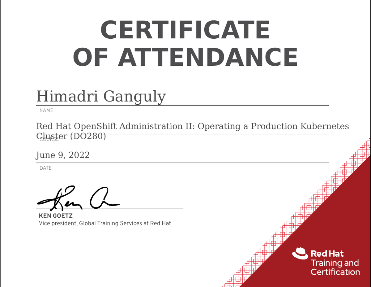 Thank you <a href="/IBM/">IBM</a> and <a href="/RedHat/">Red Hat</a> for arranging wonderful #openshift 4.10 training. Love it.

#ibm #ibmer #automation #opensource #devops #devsecops #redhat #redhatcertification #redhattraining #do280 #ex280 #stillsomuchtolearn #learningcontinues #cloud #kubernetes #k8s #orchestration