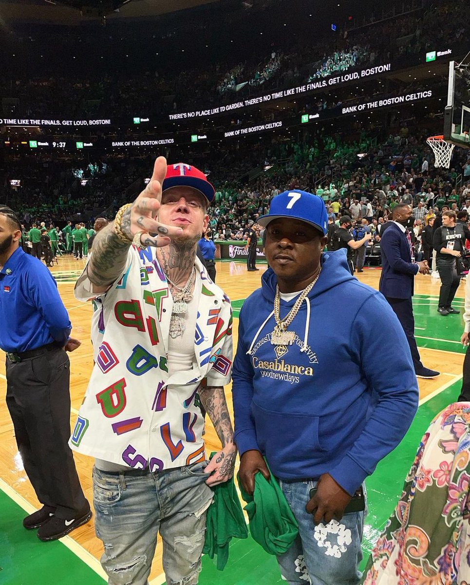 SRLDAILY's tweet photo. : JADAKISS and #SoRASPY recording artist @MILLYZ was spotted at last nights finals game in Boston w/ Paul Pierce https://t.co/ov3h3K1u7P