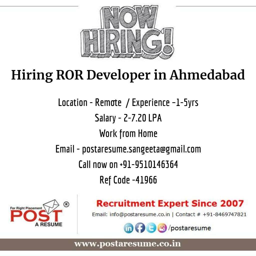 vipulmmali's tweet image. Designation - ROR Developer
Location - Remote
Experience –1-5yrs
Salary - 2-7.20 LPA
Work from Home
Email - postaresume.sangeeta@gmail.com
Call now on +91-9510146364
Ref Code -41966
#RORjobs #Rubyonrailsjob #ITjobs #WFH #remotejobs #postaresume #jobsin… instagr.am/p/CelNG0Ruq-H/