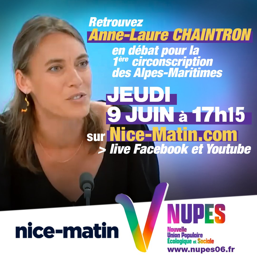 🔴 ÉVÉNEMENT
Retrouvez moi à 17h15 sur Nice-Matin (live facebook et youtube).

Je défendrai les mesures sociales et écologiques de la #NUPES pour la 1ère circonscription des #AlpesMaritimes ✊

#Nice06 #Circo0601 #Législatives