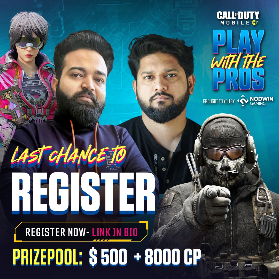 NodwinGaming's tweet photo. It's your last chance to register for Play with the pros, so hurry up and register now - https://t.co/g6lveaO7T6. ⚡

#CODM #CallOfDuty #ReunitingSoldiers #CODMIndia #PlayWithPros https://t.co/UluDCohWyF