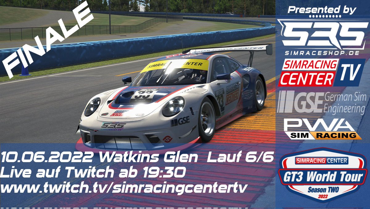 DocNiebein's tweet photo. Morgen Abend findet das Finale der SRC GT3 World Tour auf Watkins Glen statt.

3h GT3 Action live ab 19:30 Uhr. Schaut doch mal rein!

https://t.co/d3Yl9ihh5v

https://t.co/iMVBfTUyaY

#simracingcenter
#Simracing
#iracing https://t.co/Xek57KM04t