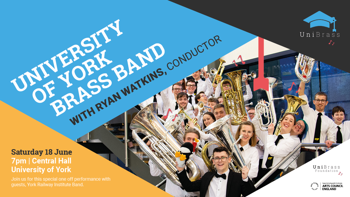 Join University of York Brass Band <a href="/TheUYBB/">University of York Brass Band</a> &amp; Ryan Watkins (Conductor of Hepworth Band) on Sat 18 June, 7pm for a special 1-off concert as part of the UniBrass Foundation Artist in Association concert series 🎶

Tickets only £8/7
Book via unibrass.co.uk/tickets