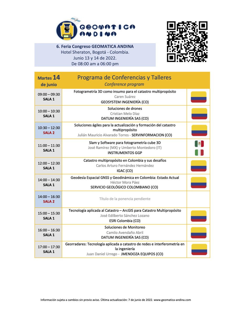 Nos vemos la próxima semana en la Feria-Congreso Geomática Andina 2022. Será el 6º Congreso Internacional de Tecnologías de Geo Información y Gestión de Desarrollo Urbanístico.
geomatica-andina.com
