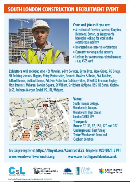 WorkMatchWrk's tweet photo. 2 weeks to go, for our #Free #Construction #jobfair  open to residents of #Wandsworth, #Richmond, #Kingston, #Croydon, #Sutton &amp; #Merton
More than 40 local employers are attending, plus training providers.
Book tickets https://t.co/9m0FiGcFLC
View our jobs https://t.co/Az4lnEgCJa https://t.co/fwxrCYMKTM
