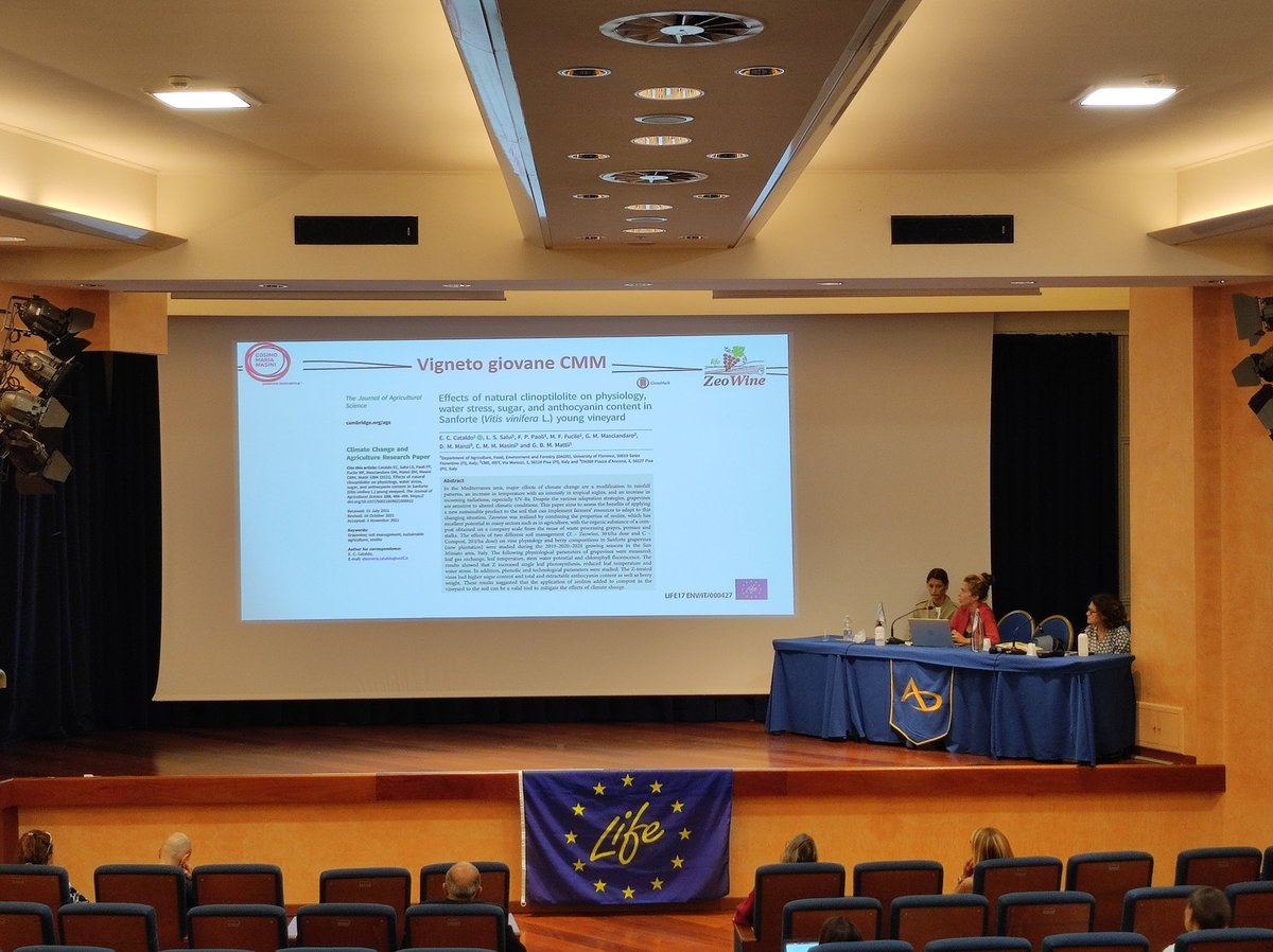 zeowine's tweet photo. Convegno Finale Progetto LIFE ZeoWine: Valutazione dell’attività metabolica della #pianta e della #qualità delle #uve a cura di 
Eleonora CATALDO e Maddalena FUCILE @DagriUnifi
#sostenibilità #viticoltura #vigneto

@LIFEprogramme 
@LIFEprogrammeIT 
@CNRsocial_ 
@CMMasiniWine https://t.co/0ODZg3h3Fi