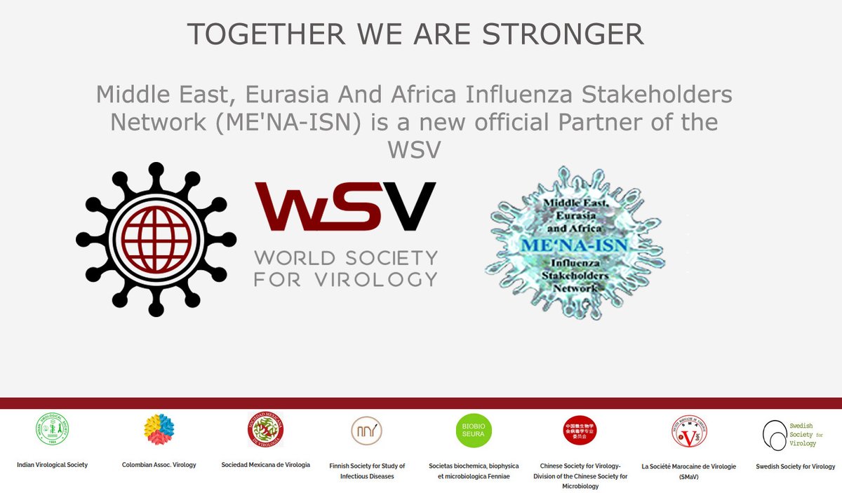 WSVirology's tweet image. Together We Are Stronger:
Middle East, Eurasia and Africa Influenza Stakeholders Network (#ME_NA_ISN) is a NEW Official #Partner of the World Society for Virology
lnkd.in/egmzE6V2
#influenza