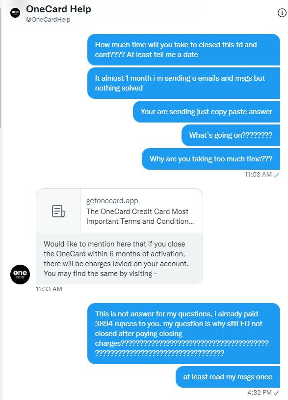 ishanllb's tweet photo. @OneCardHelp @sbmbankindia This is level of OneCard support team, What i am asking and what they are replying, #OneCardFraud https://t.co/H4zI54TqgN