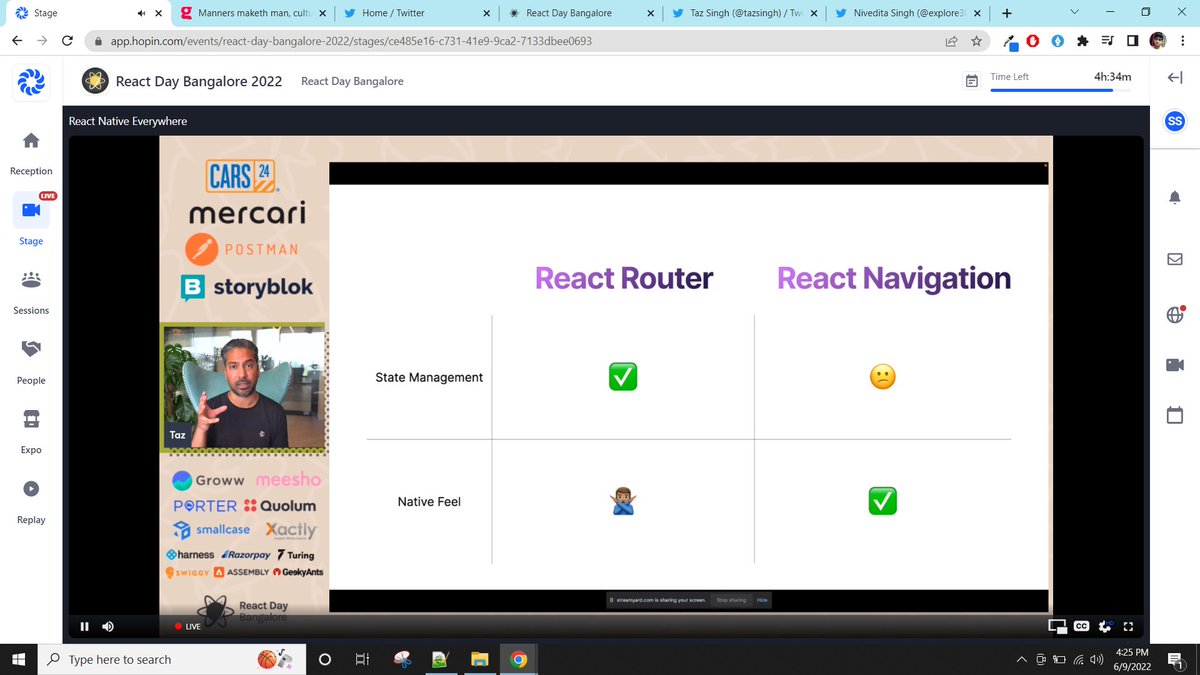 shloksri's tweet image. Totally thrilled after attending his session on Navigation in React Native. Thanks @tazsingh for sharing it knowledge with us! You are amazing as ever! Although you did get us in the second half, not gonna lie😂
Thanks @ReactDayIn for organizing this!
#ReactDayIn2022 #TIL #FUN