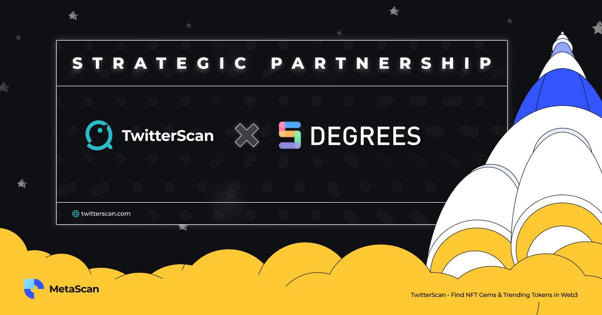 MetascanPro's tweet photo. 🥳🙌𝐓𝐰𝐢𝐭𝐭𝐞𝐫𝐒𝐜𝐚𝐧 𝐍𝐄𝐖 𝐏𝐚𝐫𝐭𝐧𝐞𝐫:

🌐@MetascanPro x @5Degrees_ 

 NFT Twitter Analytic Tool🔍
 ↓
✅https://t.co/28WJbSHAoP (whales' tracking)

We'd #Build together to benefit all #Metaverse avid users in #Web3 🏗️💪

👉For details: https://t.co/buC40LI6Rs https://t.co/tF4uhpnvhC
