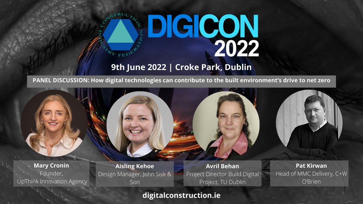 CIF_Summits's tweet photo. The final panel discussion of the day at #Digicon22 is getting underway with:
- Mary Cronin, @UpThinkWorks 
- Aisling Kehoe,  @JohnSiskandSon 
- Avril Behan,  @WeAreTUDublin 
- Pat Kirwan,  @cwoarchitects https://t.co/fJhnQ3BCZv