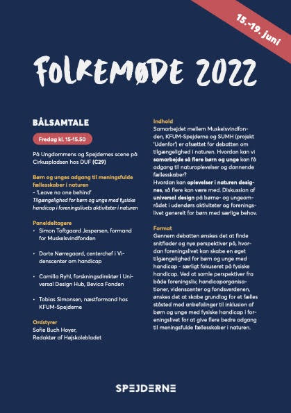Spejder rummer mange forskellige børn og unge. Hvordan bliver vi dygtige til at invitere endnu flere med? Fredag kl. 15 på <a href="/Folkemoedet/">Folkemødet #fmdk</a> inviterer <a href="/Spejderne_dk/">Spejderne</a> til BÅLSAMTALE med dette tema. Mød <a href="/Simontj_/">Simon TJ</a>, <a href="/dortenor/">Dorte Nørregaard</a>, <a href="/CamillaRyhl/">camilla ryhl</a> og <a href="/SimonseTobias/">Tobias Simonsen</a>. #voresbidrag @kfumspejderne 🏕️