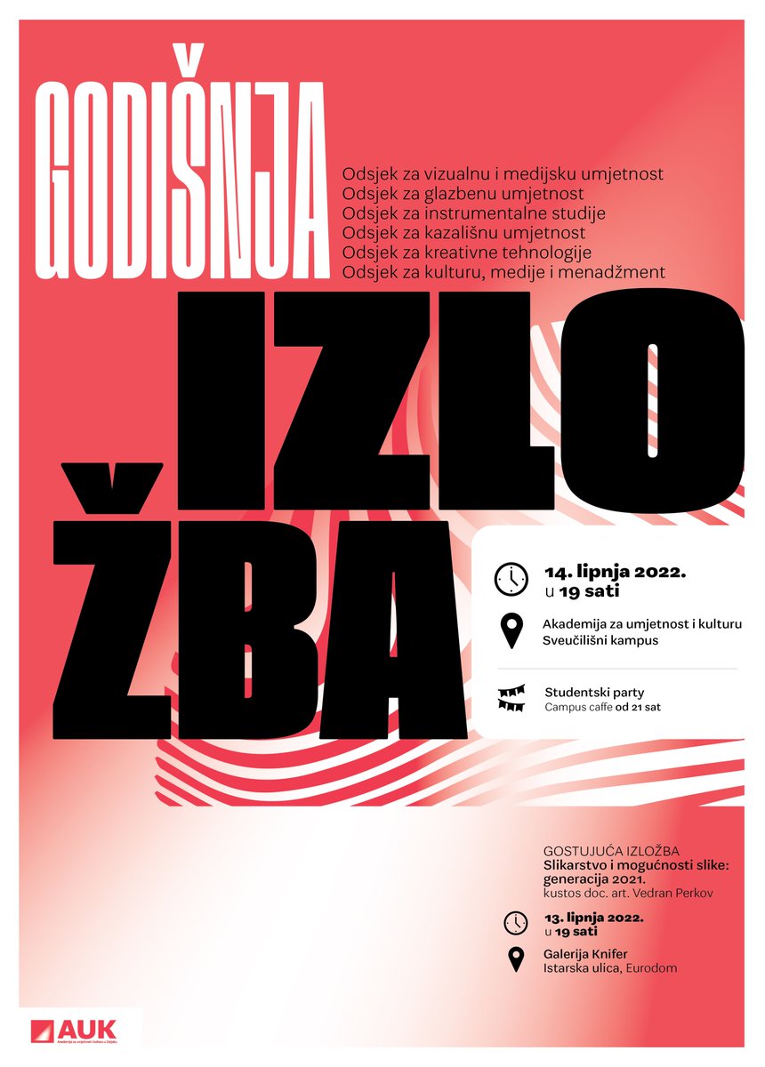 Svečano otvorenje izložbe održat će se 14.6.2022. u 19 h u prostoru Sveučilišnog kampusa (Ulica cara Hadrijana 8c, ispred zgrade Odsjeka za vizualnu i medijsku umjetnost - roza zgrada). #exhibition #art #kampus #osijek #students