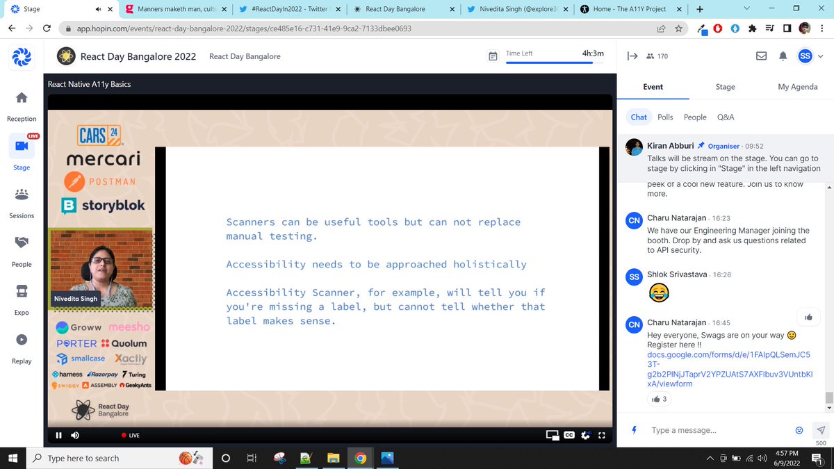 shloksri's tweet image. Thoroughly enjoyed this amazing session about Accessibility! Thanks @explore30666817 for the session. Bringing out key points on types of disabilities and ways to handle them! We as developers should be more familiar with implementing a11y on mobile apps.
#ReactDayIn2022 #TIL