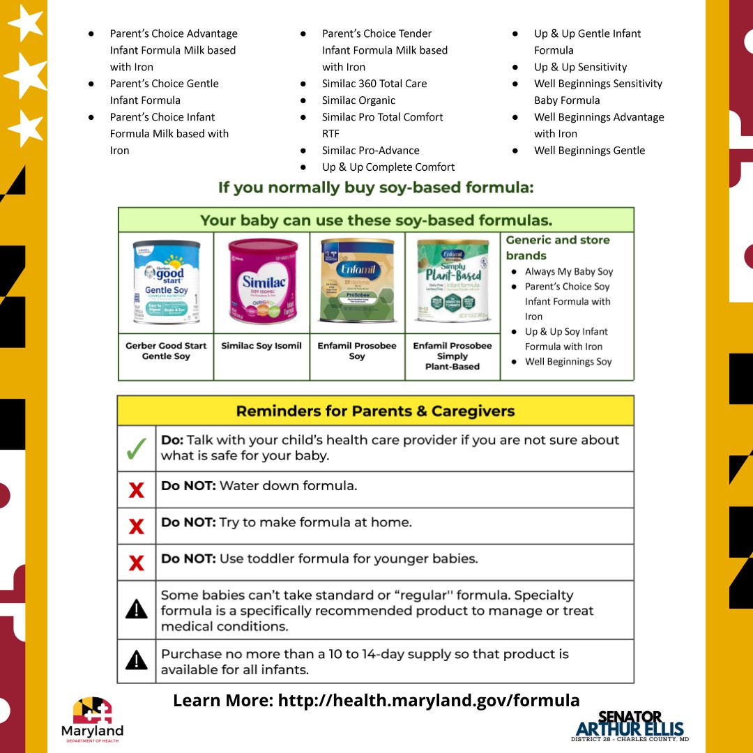 The Maryland Department of Health has shared a guide for residents in need of baby formula with alternatives to popular options that may not be in stock amid a national shortage. #Maryland #BABYFORMULASHORTAGE