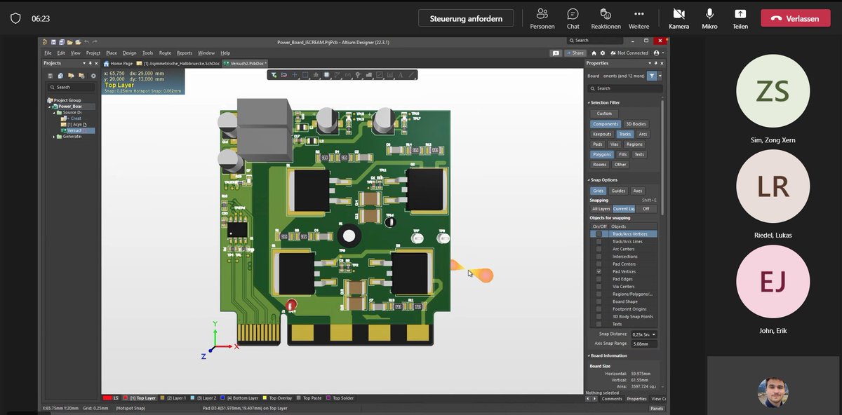 Working together remotely to finalize the PCBs for our #powerelectronics system! 

Here you can see one of four asymetric half bridge modules which will be used to drive the 8/6 switched reluctance #motor.