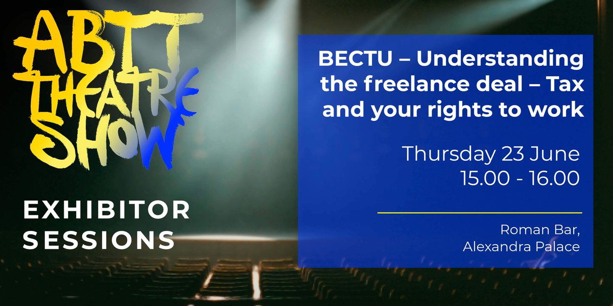 About to begin: BECTU – UNDERSTANDING THE FREELANCE DEAL – TAX AND YOUR RIGHTS TO WORK
A session that will look at the different ways freelancers can set themselves up and avoid pitfalls that can make the whole freelance deal go sour.
#ABTTTheatreShow
abtt.org.uk/abtt-theatre-s…