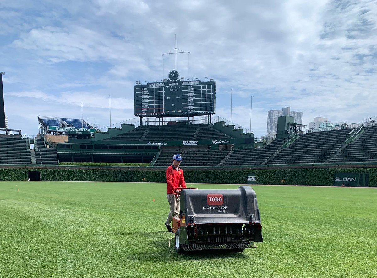This summer Bryce is working at Wrigley Field with the Chicago Cubs! He has been perfecting clay moisture levels, mowing in patterns, and aerating after homestands! Great work!
