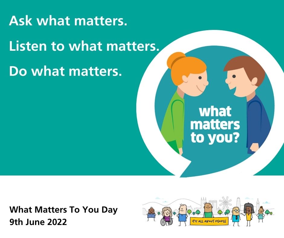Today is What Matters To You Day, a day to encourage people across Lincolnshire to have a ‘What Matters To You’ conversation with someone.  

Find out more 👉 bit.ly/3xloZEW

#WMTY22  #ItsAllAboutPeopleLincs  #WMTY.world